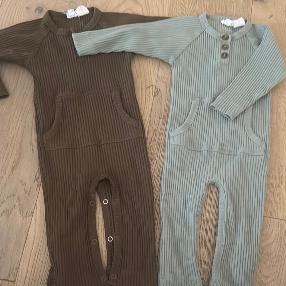 Jamie Kay - Ribbed Baby Jumpsuits in Brown/green and Green/blue